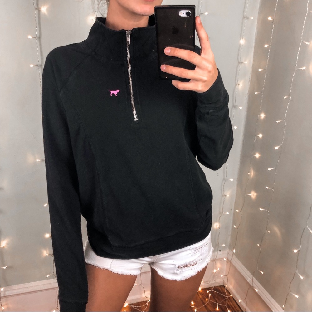 PINK Victorias Secret Black Quarter Zip Sweatshirt
